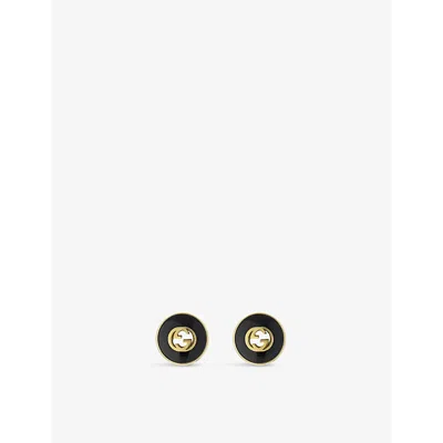 Gucci Womens Yellow Gold Two-toned 18ct Yellow-gold And Onyx Earrings