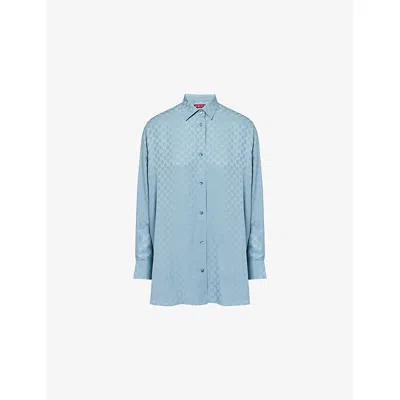 Gucci Womens Aqueous Monogram Relaxed-fit Silk Shirt In Blue