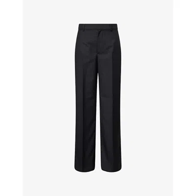 Gucci Womens Ardesia Grey Relaxed-fit Wide-leg Wool Trousers In Black