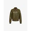 Gucci Womens Monogram Two-welt-pockets Relaxed-fit Leather Jacket Army Green In Army Green