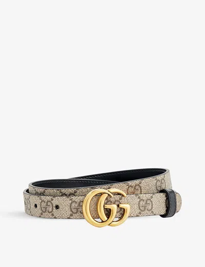 Gucci Womens  Reversible Logo-buckle Leather Belt In Be Ebony/nero