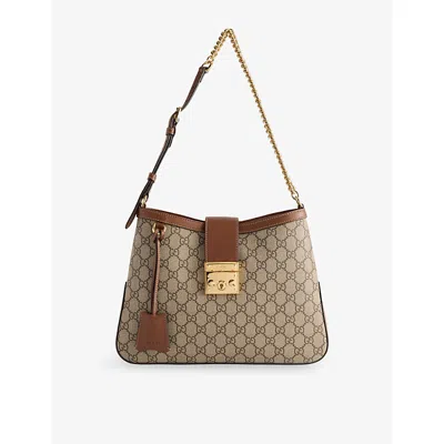 Gucci Womens Be.ebo/tuscany Padlock Large Canvas Shoulder Bag