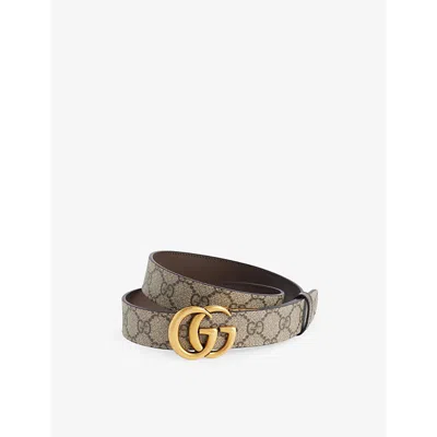 Gucci Womens  Gg Marmont Reversible Canvas And Leather Belt In Beige Ebony/rocky