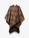 Gucci Womens  Double G-intarsia Oversized Cashmere Poncho In Beige/dark Brown