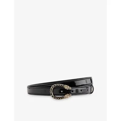 Gucci Womens Black Dionysus Buckle Shiny Leather Belt