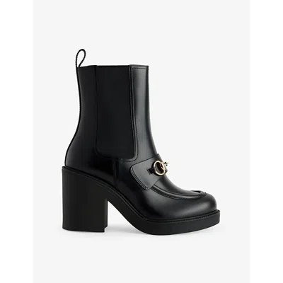 GUCCI WOMENS BLACK HORSEBIT BLOCK-HEEL LEATHER ANKLE BOOTS EUR 39 / 6 UK