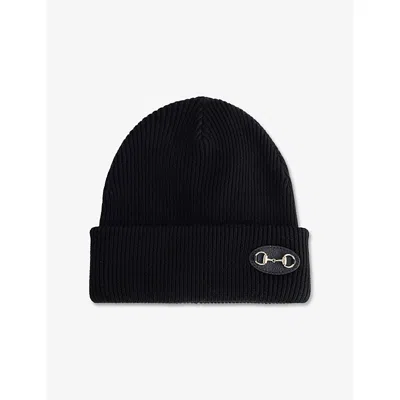 Gucci Womens Black Horsebit-buckle Wool Beanie Hat