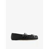 Gucci Leather Bow Detail Squared Toe Ballet Flats In Black