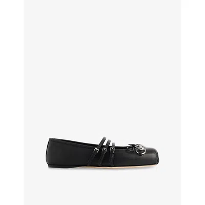 GUCCI WOMENS GUCCI HORSEBIT SQUARE-TOE LEATHER BALLERINA PUMPS
