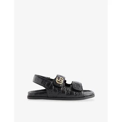 GUCCI WOMENS BLACK NEW MARMONT GG LEATHER FLAT SANDALS EUR 36 / 3 UK