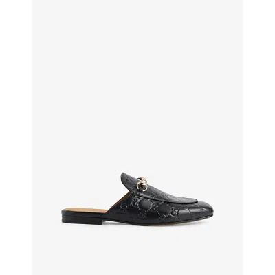 GUCCI WOMENS BLACK PRINCETOWN LEATHER MULES EUR 41 / 8 UK