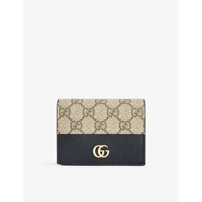 Gucci Marmont Canvas Wallet In Black/beige Ebony
