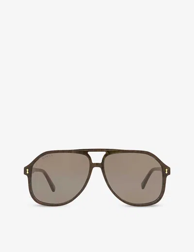 Gucci Gg1042s Aviator-frame Acetate Sunglasses In Blue