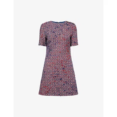 Gucci Womens Blue Red Mc Bouclé Short-sleeves Wool-blend Mini Dress In Purple