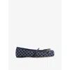 Gucci Womens Blue White Kids' Horsebit Tweed Ballerina Flat Eur 40 / 7 Uk In Multi