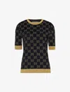 Gucci Gg Supreme Cotton & Lurex Knit Sweater In Blue/gold
