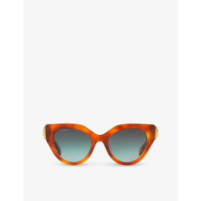 Gucci Womens Brown Gc002117 Gg1408s Cat-eye-frame Acetate Sunglasses