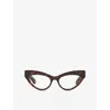 Gucci Womens Brown Gg1295o Cat Eye-frame Acetate Optical Glasses