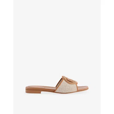 GUCCI WOMENS BROWN NATURAL SUNDIAL BLONDIE CANVAS FLAT SANDALS EUR 38/5 UK