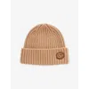 Gucci Womens Camel Double-g Ribbed Wool And Cashmere Beanie In Brown