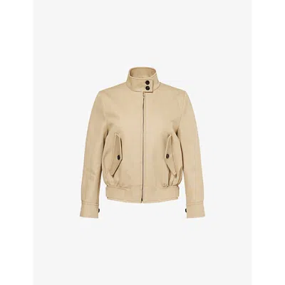 Gucci Womens Band-collar Two-buttoned-pockets Regular-fit Cotton Jacket Cold Beige