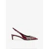 Gucci Womens Rosso Ancora Crystal Leather Heeled Pumps In Rosso Ancora