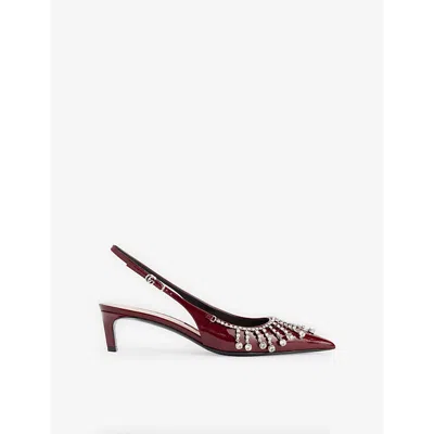 Gucci Womens Rosso Ancora Crystal Leather Heeled Pumps