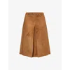 Gucci Womens Horsebit Pleated Suede Midi Skirt Cuir In Brown