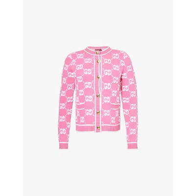 Gucci Gg Wool Bouclé Jacquard Cardigan In Pink