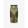 Gucci Womens Forest Green Brown Floral Slit Silk Midi Skirt In Green