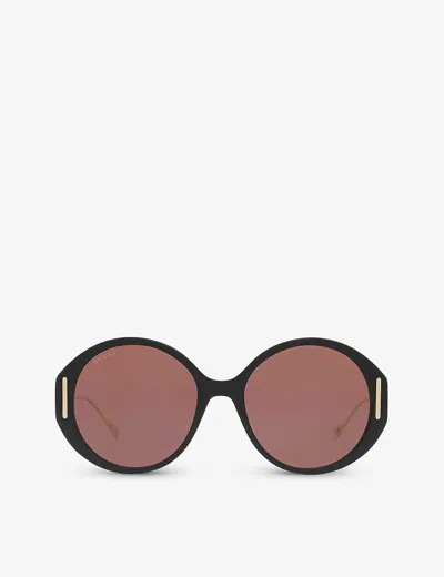 Gucci Womens Gc001958 Gg1202s Round-frame Acetate Sunglasses In Black