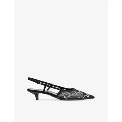 Gucci Womens Black Gg Crystal 35 Mesh Slingback Pumps Eur 40 / 7 Uk