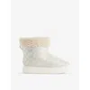 Gucci Womens  Metallic Brand-monogram Shearling-trim Suede Boots In Glam Silver Off White