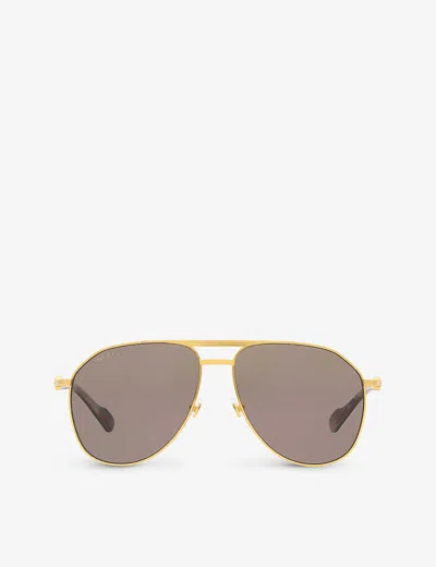 Gucci Womens Gold Gc001938 Gg1220s Pilot-frame Metal Sunglasses