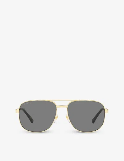 Gucci Womens Gold Gc001969 Gg1223s Pilot-frame Metal Sunglasses