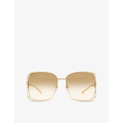 Gucci Womens Gold Gg1020s Square-frame Metal Sunglasses