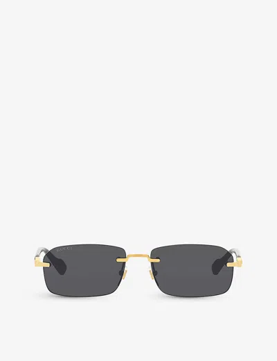 Gucci Womens Gold Gg1221s Rectangular-frame Metal Sunglasses