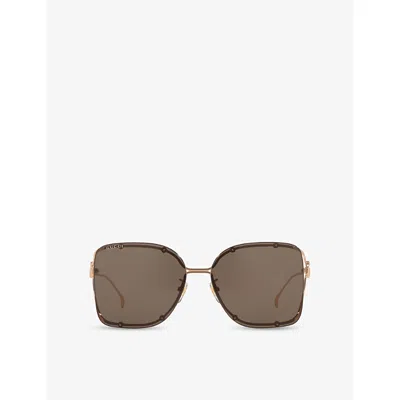 Gucci Womens Gold Gg1713sa Square-frame Metal Sunglasses