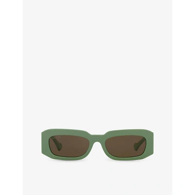 Gucci Womens Green Gc002108 Gg1426s Rectangle-frame Acetate Sunglasses