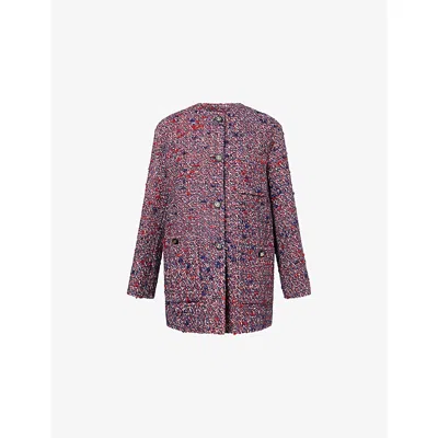 Gucci Womens Blue Red Mc Boucle-texture Round-neck Wool-blend Jacket In Pink