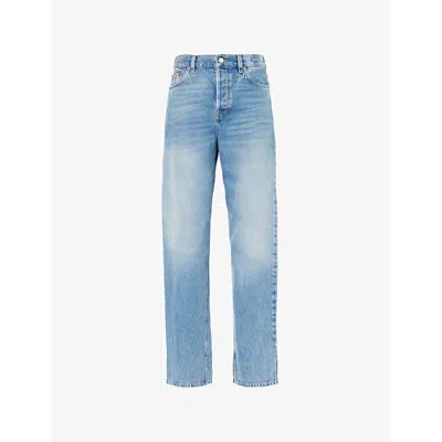 Gucci Womens Boyfriend Brand-patch Straight-leg High-rise Denim Jeans Light Blue