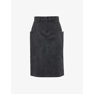 Gucci Womens Black Grey Canvas Patch-pockets Cotton Midi Skirt