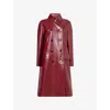 Gucci Womens Rosso Ancora Double-breasted Two-flap-pockets Leather Coat In Rosso Ancora
