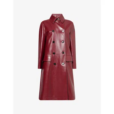 GUCCI WOMENS ROSSO ANCORA DOUBLE-BREASTED TWO-FLAP-POCKETS LEATHER COAT