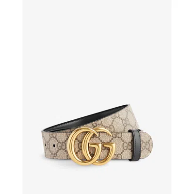 Gucci Womens Be Ebony/nero Double G Reversible Leather Belt In Brown