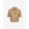 Gucci Gg Canvas Jacket With Horsebit In Camel Ebony