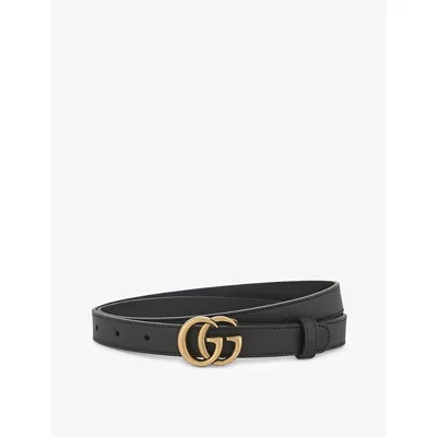 Gucci Womens Nero Gg Buckle Thin Leather Belt In Black