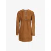Gucci Brown Dress With Front Horsebit Details And All-over Gg Motif In Suede Woman In Cuir
