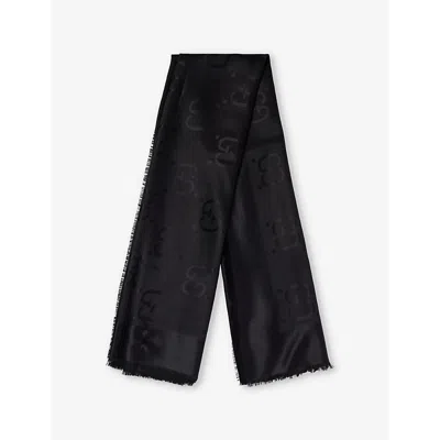 Gucci Womens Gg Jacquard Silk-wool Shawl Black