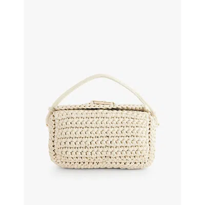 Gucci Womens  Gg-logo Basket-weave Leather Top-handle Bag In New Ivoire/new Ivoir